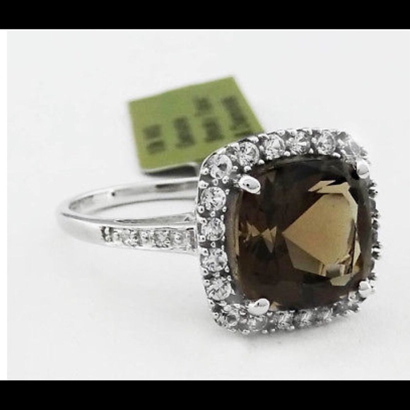 10K GENUINE 3.84 CTW SMOKY TOPAZ & DIAMONDS RING - Picture 2 of 6